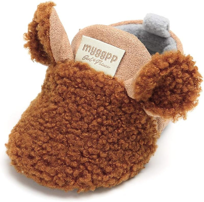 Infant Baby Boys Girls Slippers Non Slips Bottom Winter Booties Stay on Newborn Crib House Shoes(3-6 Months Infant, A-Brown)
