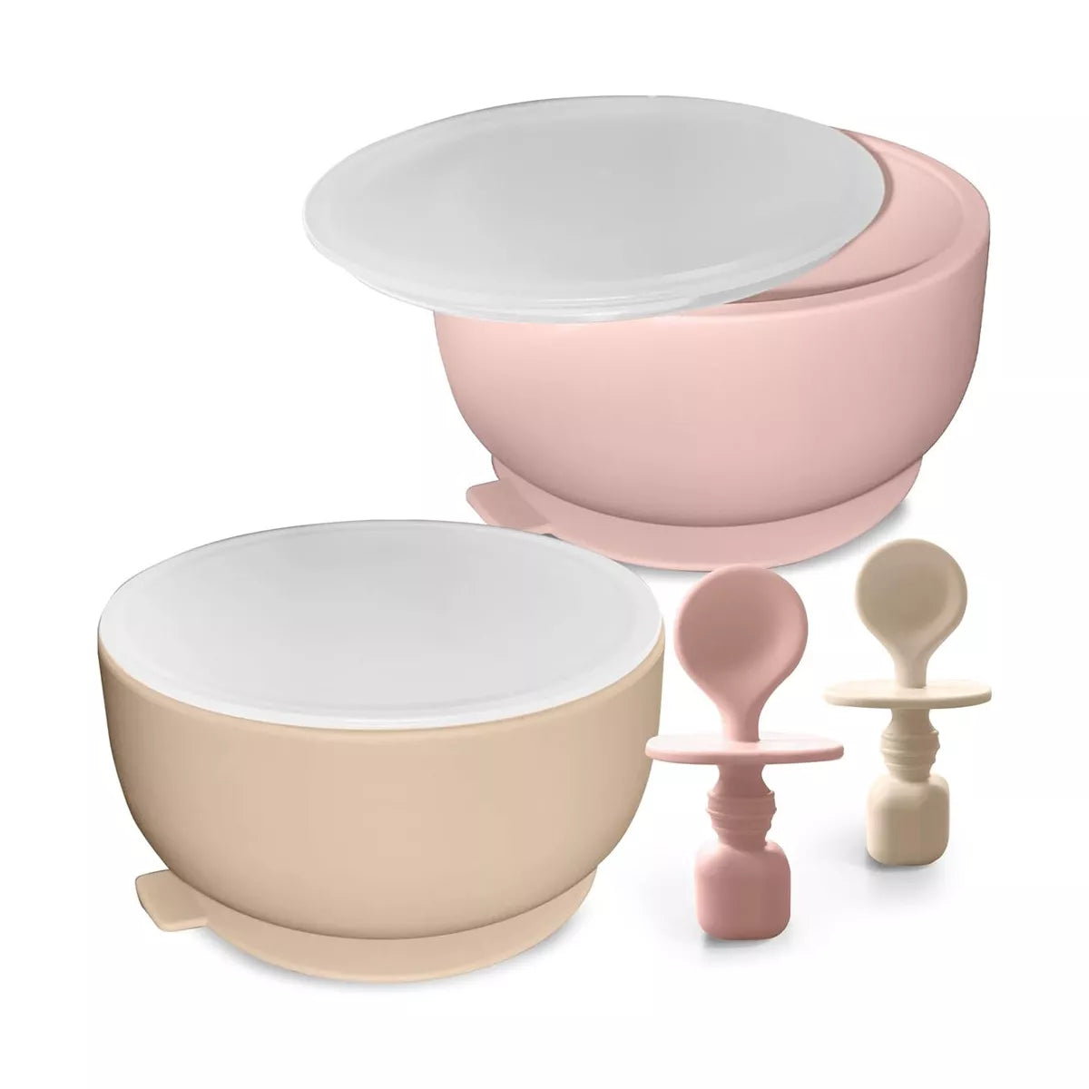 Suction Bowls with Lids and Spoons