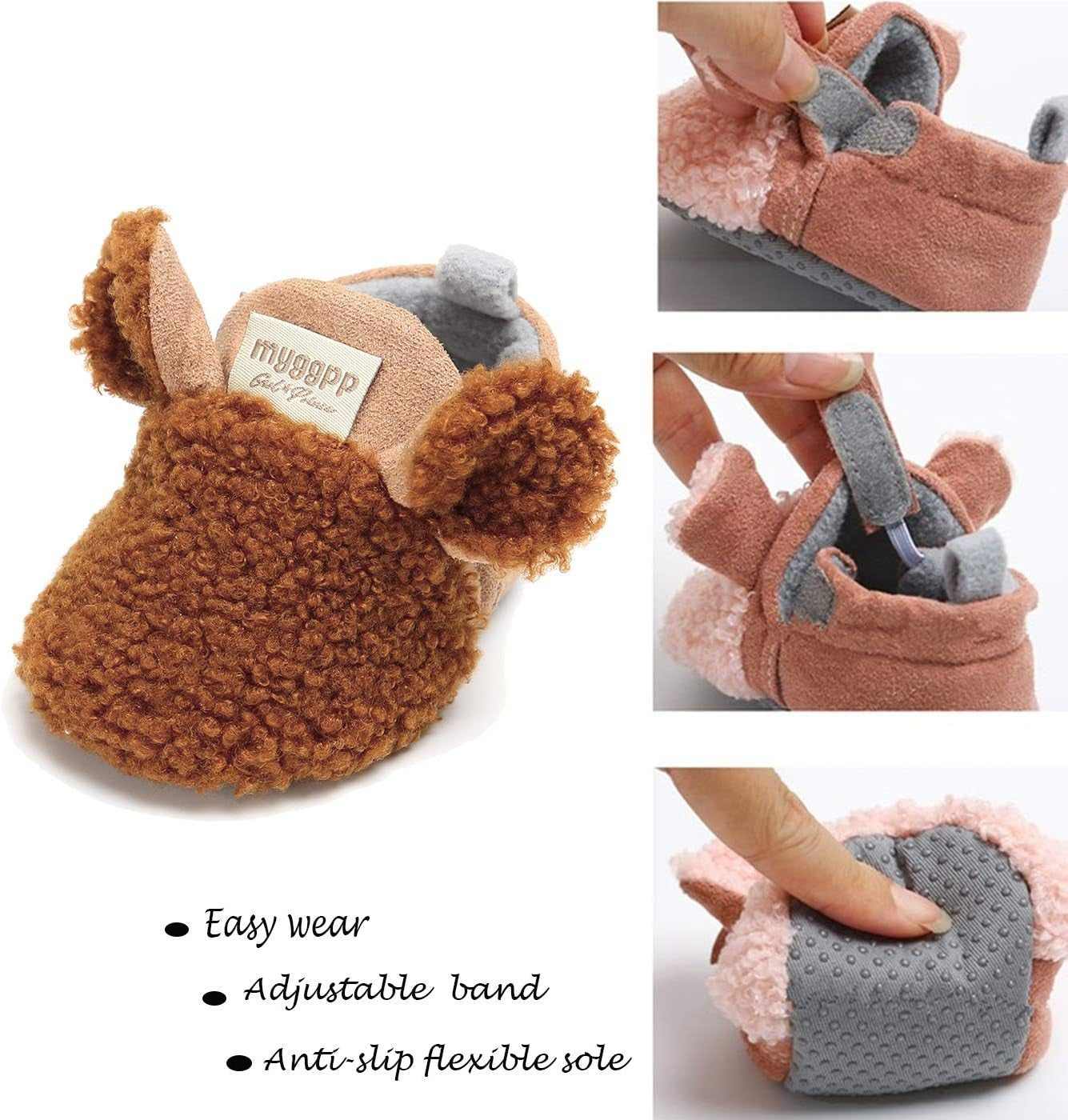 Infant Baby Boys Girls Slippers Non Slips Bottom Winter Booties Stay on Newborn Crib House Shoes(3-6 Months Infant, A-Brown)