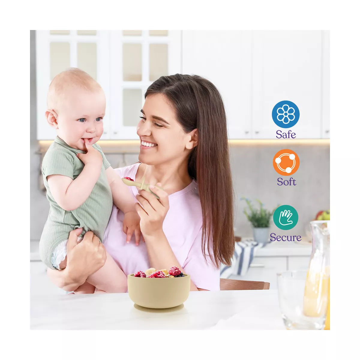 Suction Bowls with Lids and Spoons