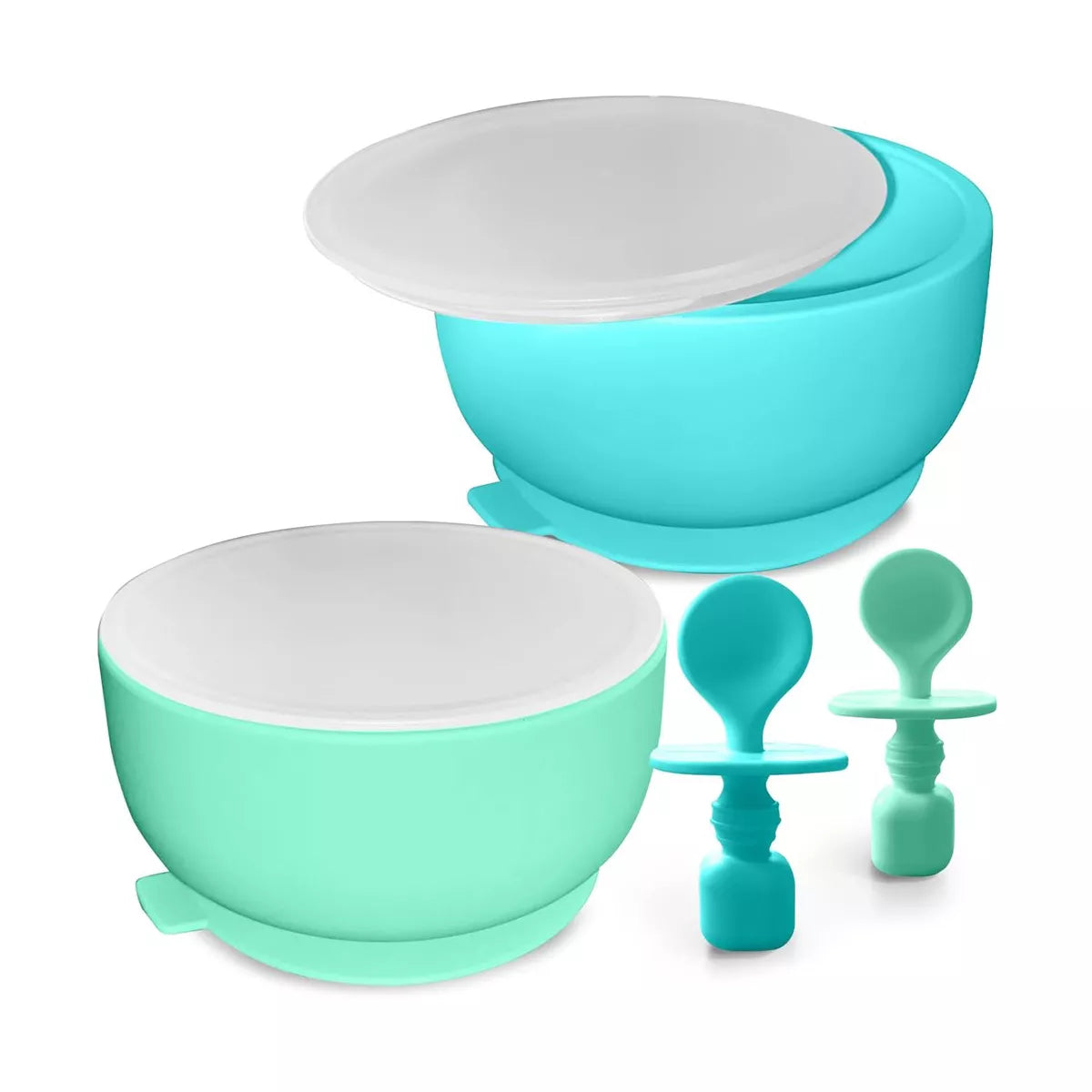 Suction Bowls with Lids and Spoons