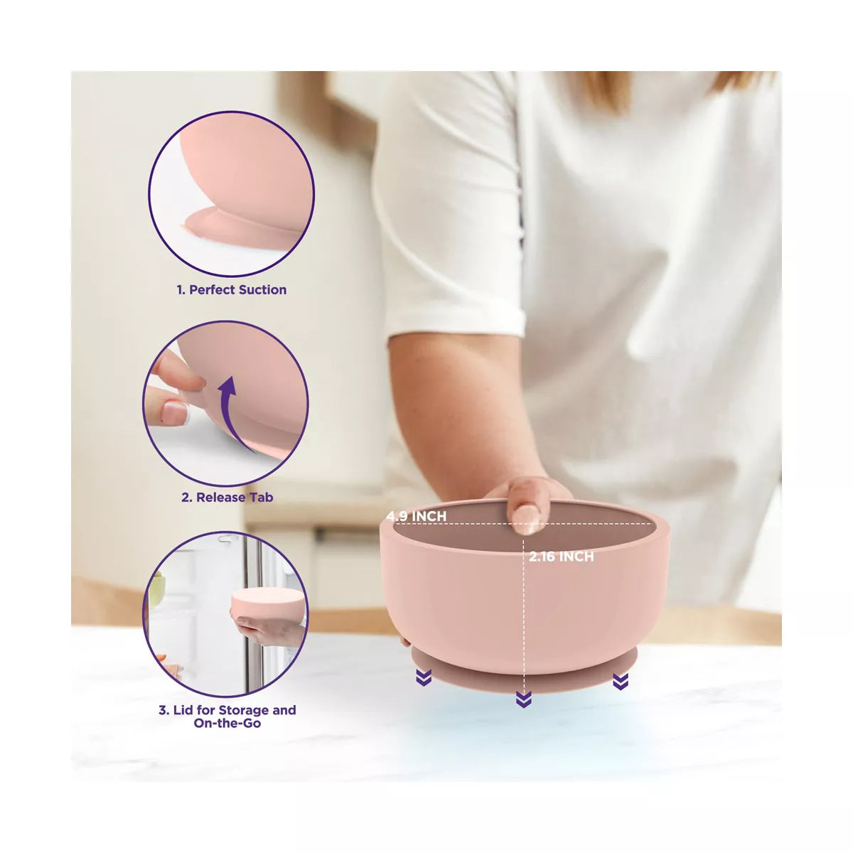 Suction Bowls with Lids and Spoons