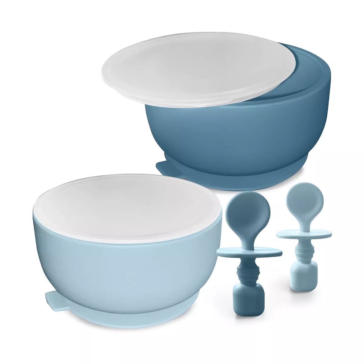 Suction Bowls with Lids and Spoons