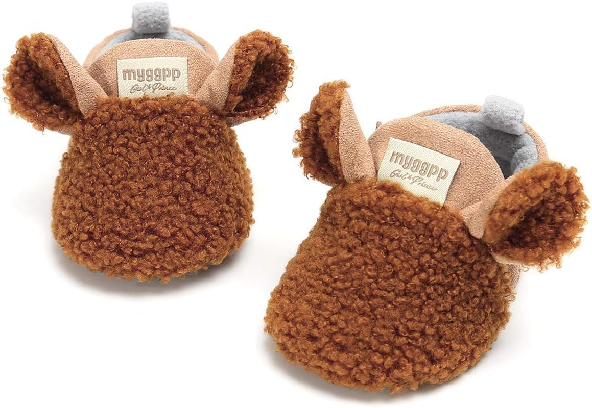 Infant Baby Boys Girls Slippers Non Slips Bottom Winter Booties Stay on Newborn Crib House Shoes(3-6 Months Infant, A-Brown)