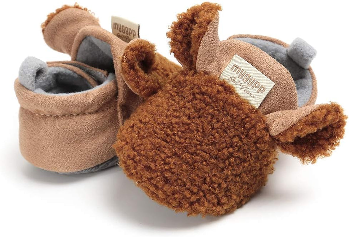 Infant Baby Boys Girls Slippers Non Slips Bottom Winter Booties Stay on Newborn Crib House Shoes(3-6 Months Infant, A-Brown)