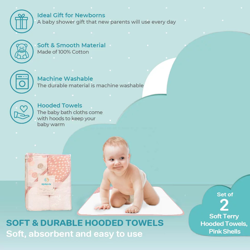Pink Shells Hooded Towel Bath Set