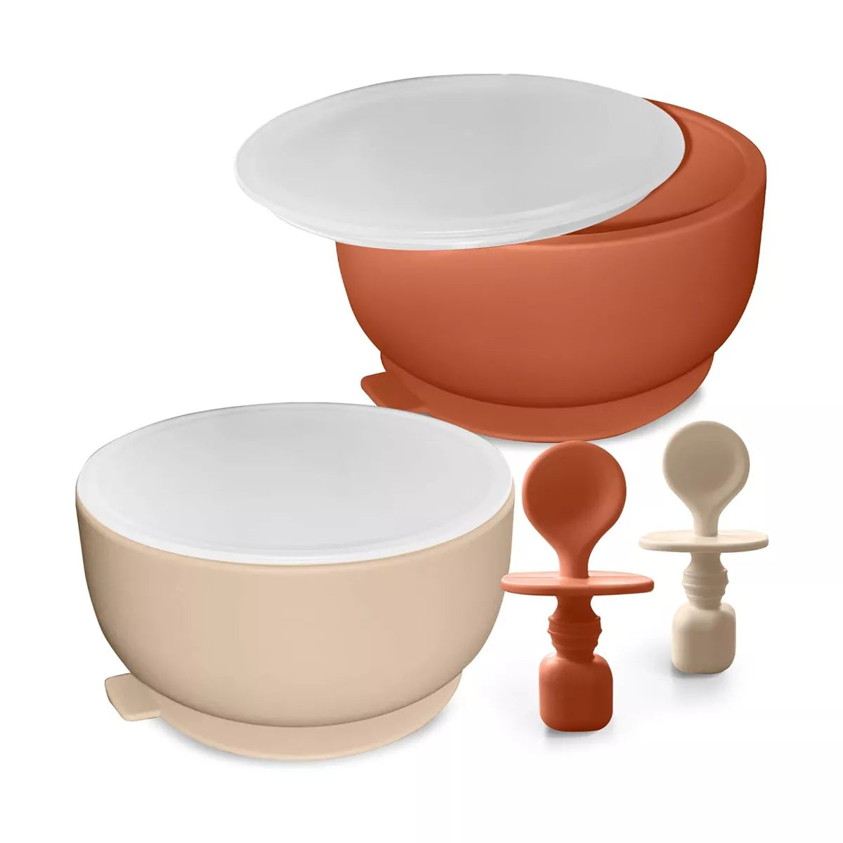 Suction Bowls with Lids and Spoons