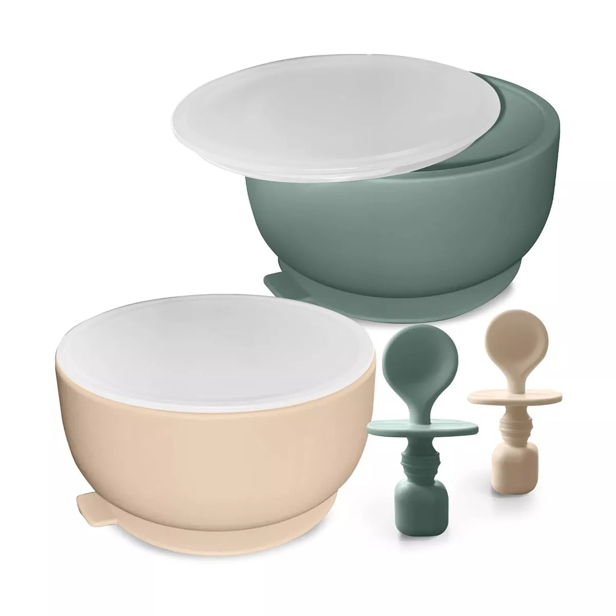 Suction Bowls with Lids and Spoons