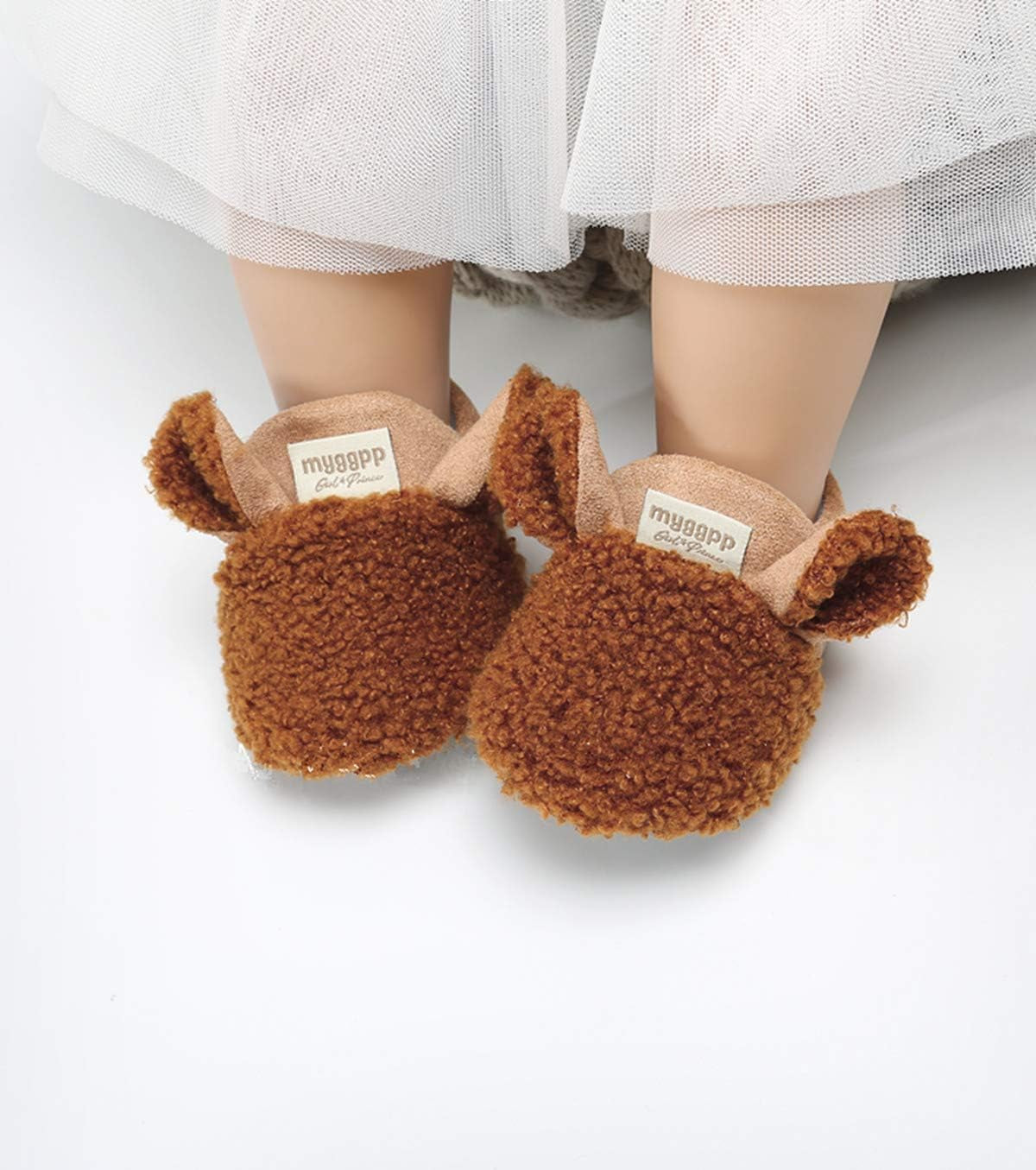 Infant Baby Boys Girls Slippers Non Slips Bottom Winter Booties Stay on Newborn Crib House Shoes(3-6 Months Infant, A-Brown)
